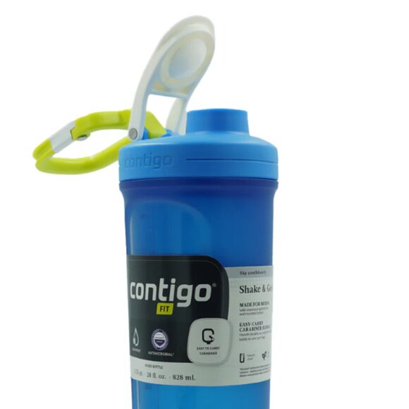 Contigo 28 oz. Fit Shake & Go 2.0 Microban Shaker Mixer Bottle - Blue Poppy/Salt - Picture 2 of 3
